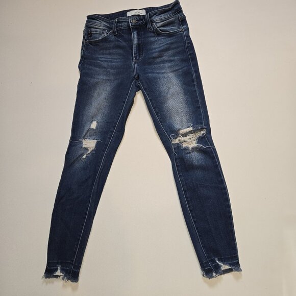 Kancan Destressed Skinny Jeans Women's Size 5 Whiskered Blue Denim Estilo Medium - Picture 1 of 10